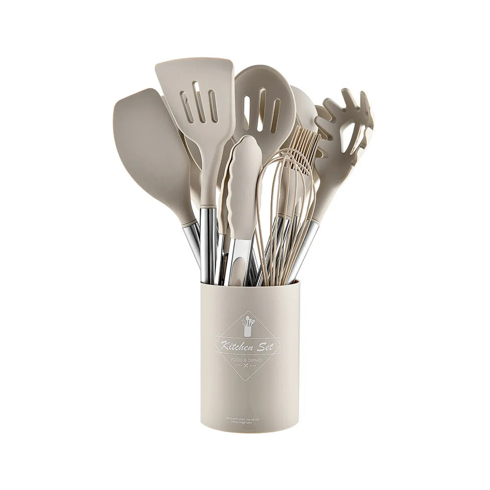 12-Piece Silicone Kitchen Cooking Utensils Set with Stainless Steel Handle