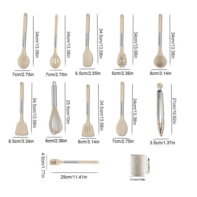 12-Piece Silicone Kitchen Cooking Utensils Set with Stainless Steel Handle